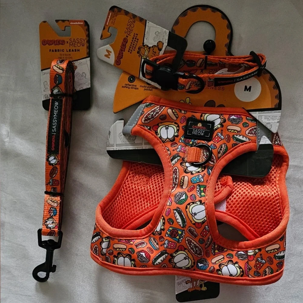 Sassy Meow Orange Garfield Harness, Collar and Leash Set (M)